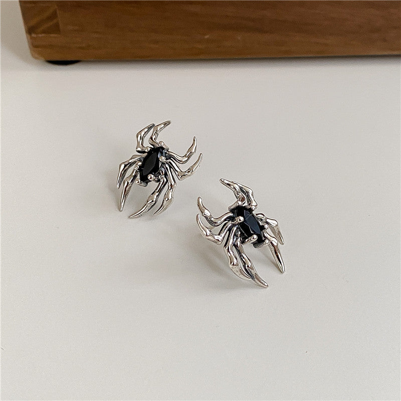 S925 Sterling Silver Vintage Distressed Spider Earrings