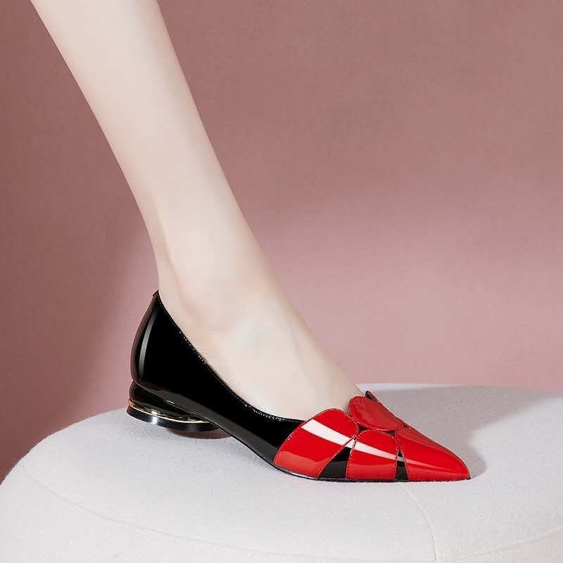 Casual Soft Leather Pointed Toe Low-Heel Shoes