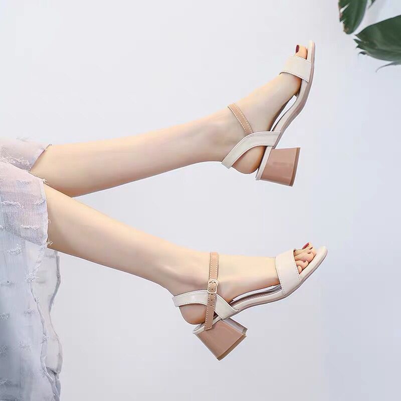 Mid-heel Chunky Heel Buckle Roman High Heels