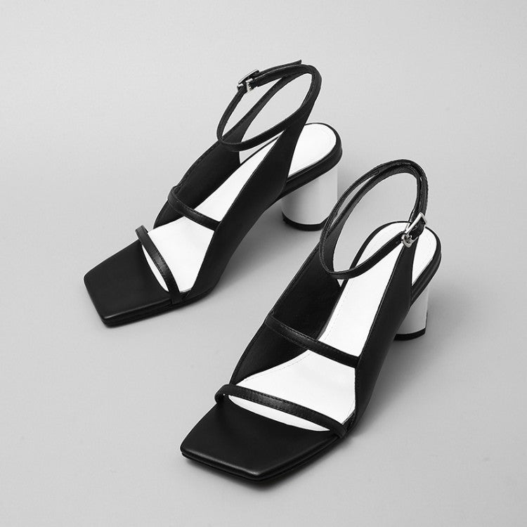 European And American Fashion Sandals Female Profiled Heel Square Toe Hollow Catwalk Anchor WomenS Shoes