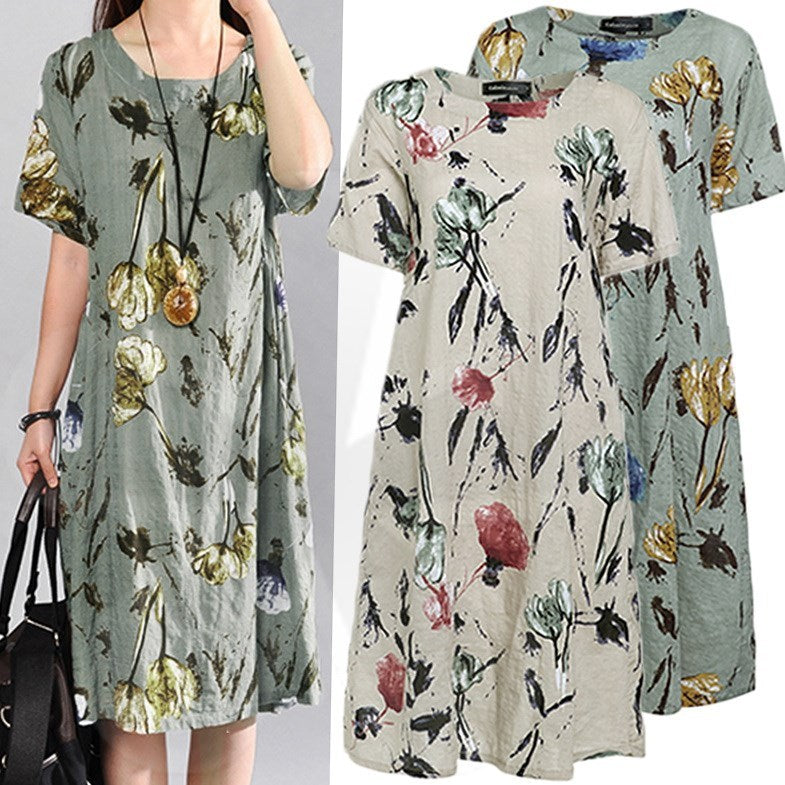 d1 Bohemian Summer Print Loose Floral Dress For Women Dresses