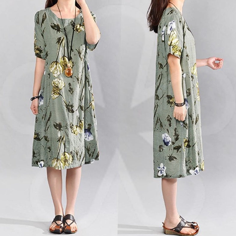 d1 Bohemian Summer Print Loose Floral Dress For Women Dresses