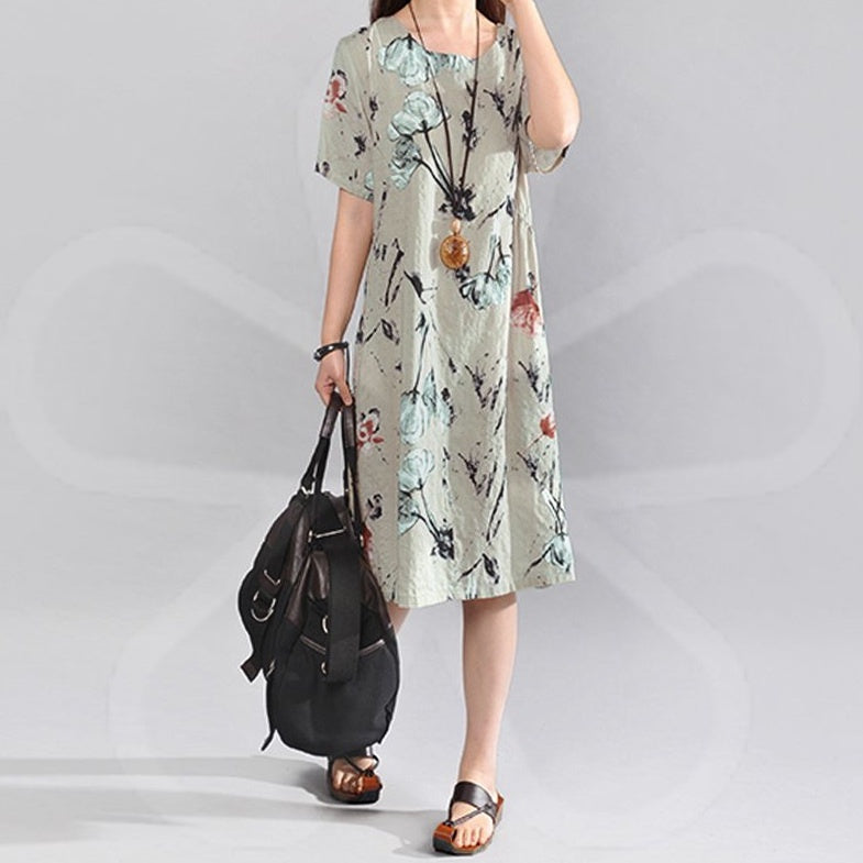 d1 Bohemian Summer Print Loose Floral Dress For Women Dresses