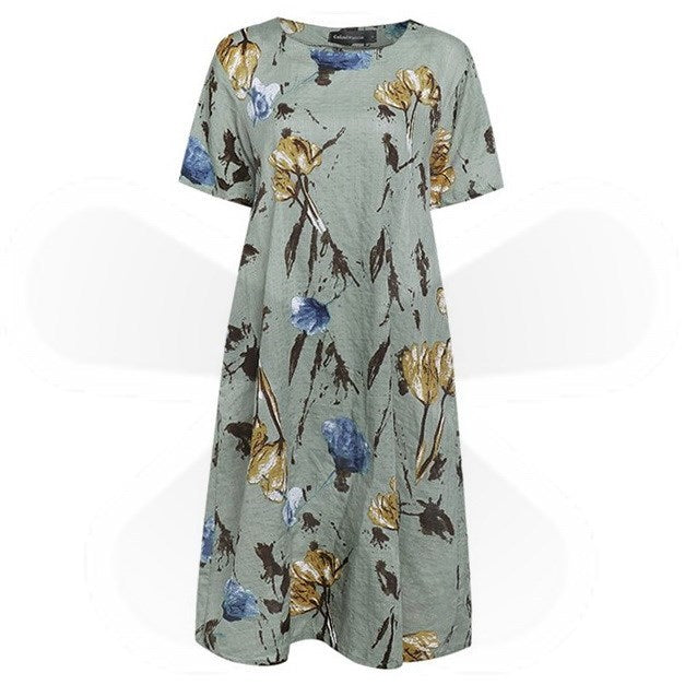 d1 Bohemian Summer Print Loose Floral Dress For Women Dresses