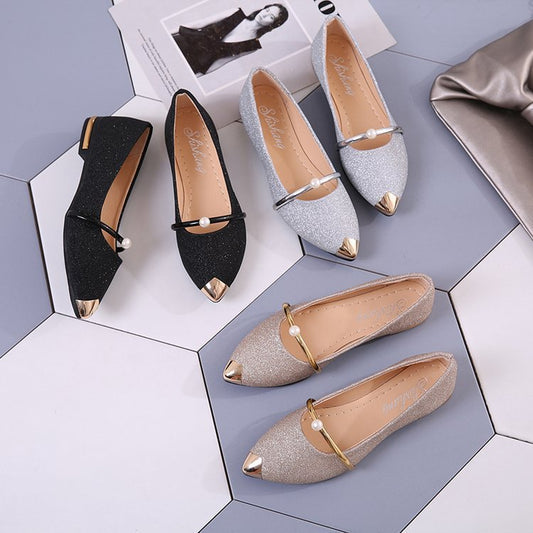 Pointed Toe Low Heel Mother Pearl Single Shoes Low Top Pumps