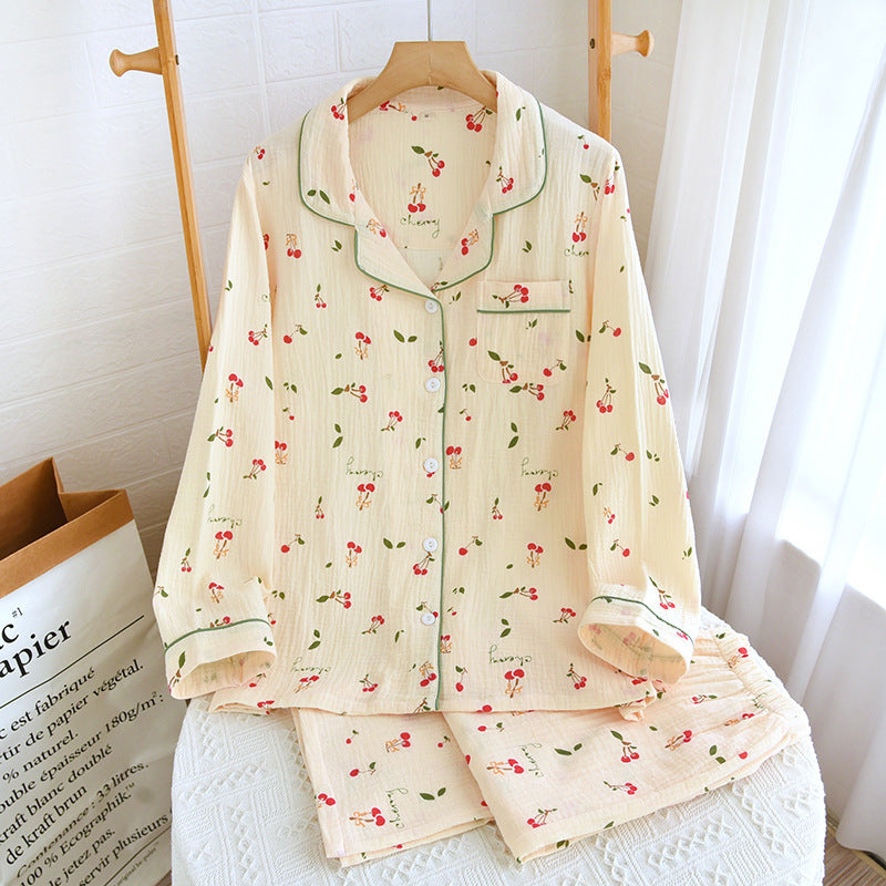 F Cotton Cloth Pajamas Women's Spring Autumn Thin Long Sleeve Suit