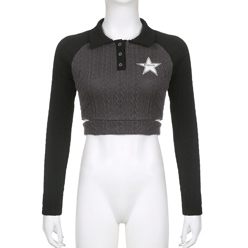 B Fried Dough Twist Textured Star Cloth Hollow Knit Top