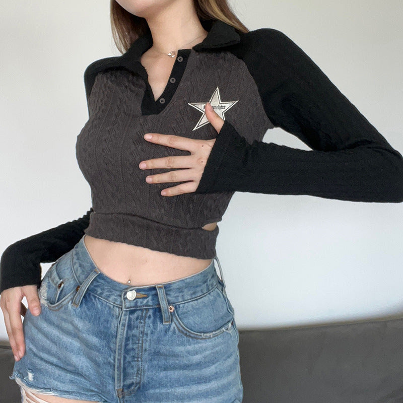 B Fried Dough Twist Textured Star Cloth Hollow Knit Top