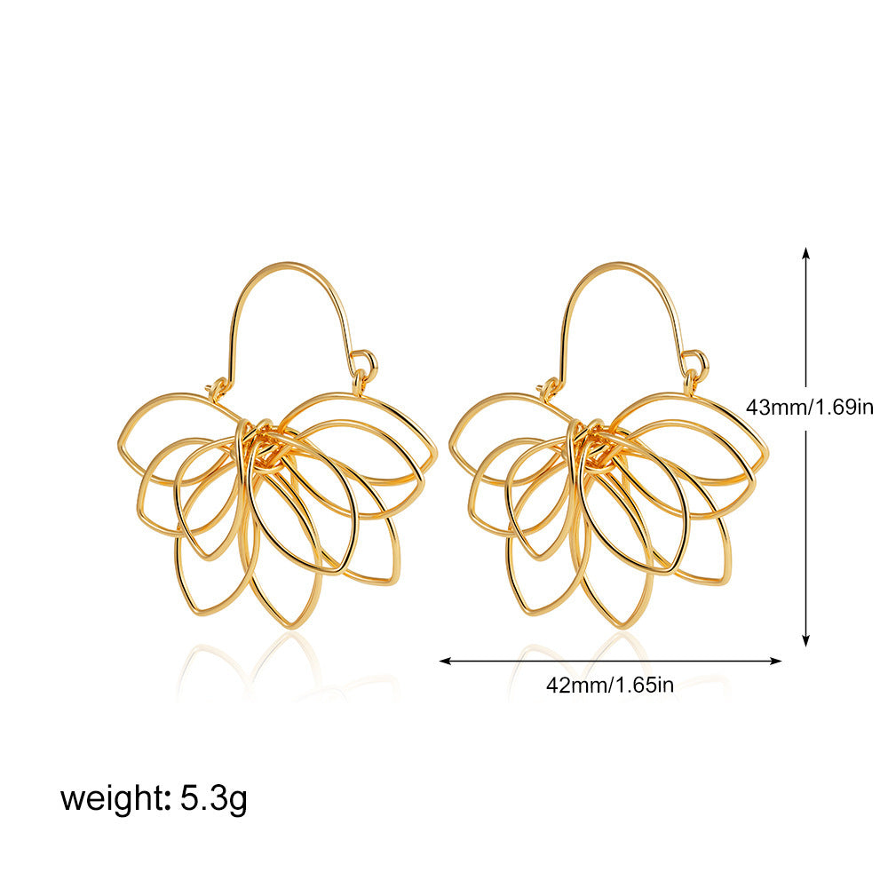 18K Real Gold Weaving Hollow Flower Earrings