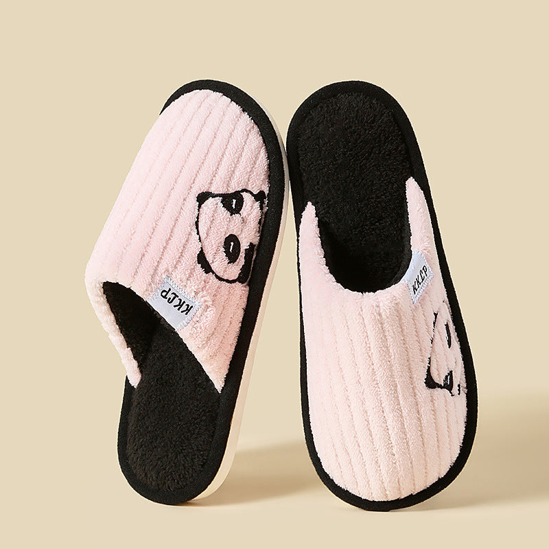 Cute Panda Slippers Winter Warm Home Indoor Non-slip Bedroom Floor Soft Slipper For Couple Fashion Solid Striped House Shoes Women