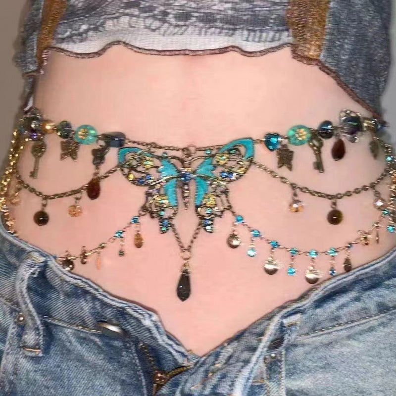 Butterfly Beaded Necklace Waist Chain Vintage Accessories