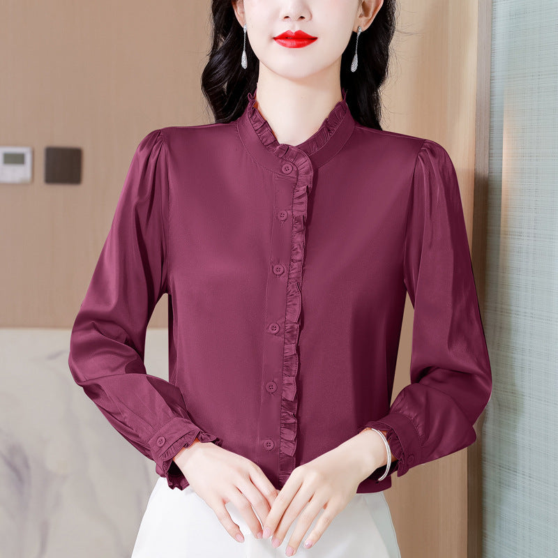 Temperament Long Sleeve Stringy Selvedge Stand Collar Top