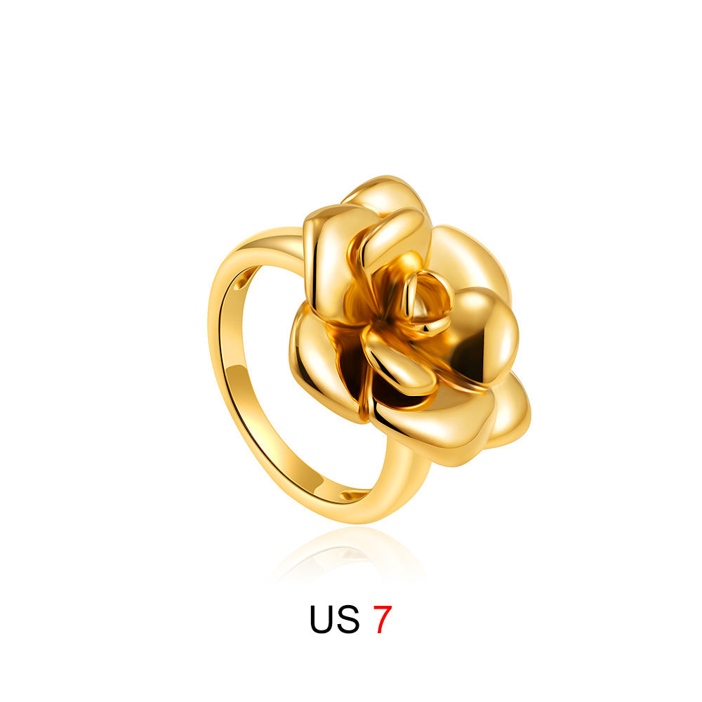 Stainless Steel 18K Gold Camellia Stud Earrings Retro