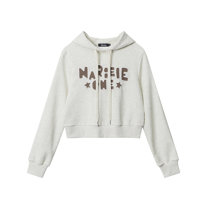 Hooded Paste Cloth Embroidery Short Navel Hot Girl Sweater