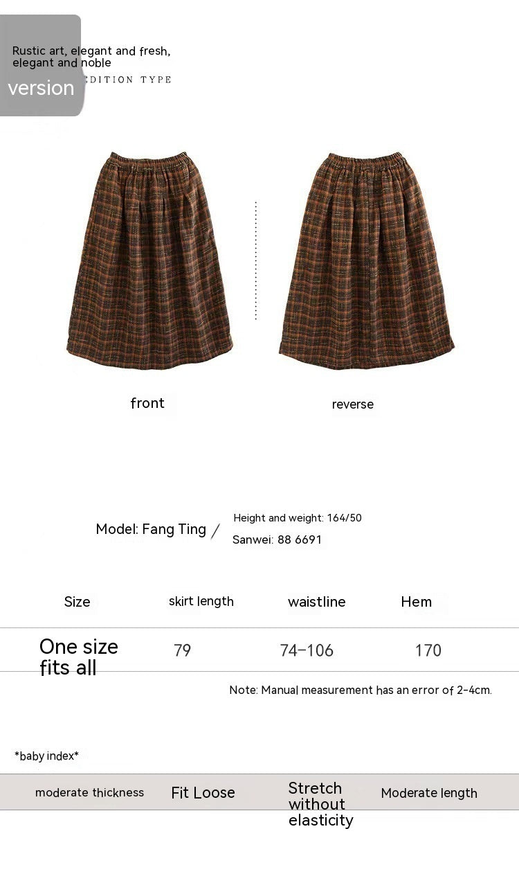 Elastic High Waist Woolen Cloth Plaid A- Line Dress