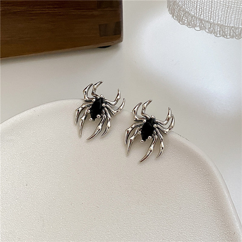 S925 Sterling Silver Vintage Distressed Spider Earrings