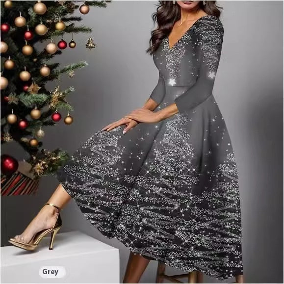 Long Sleeve Dress V-neck Plus Size Women's Clothing