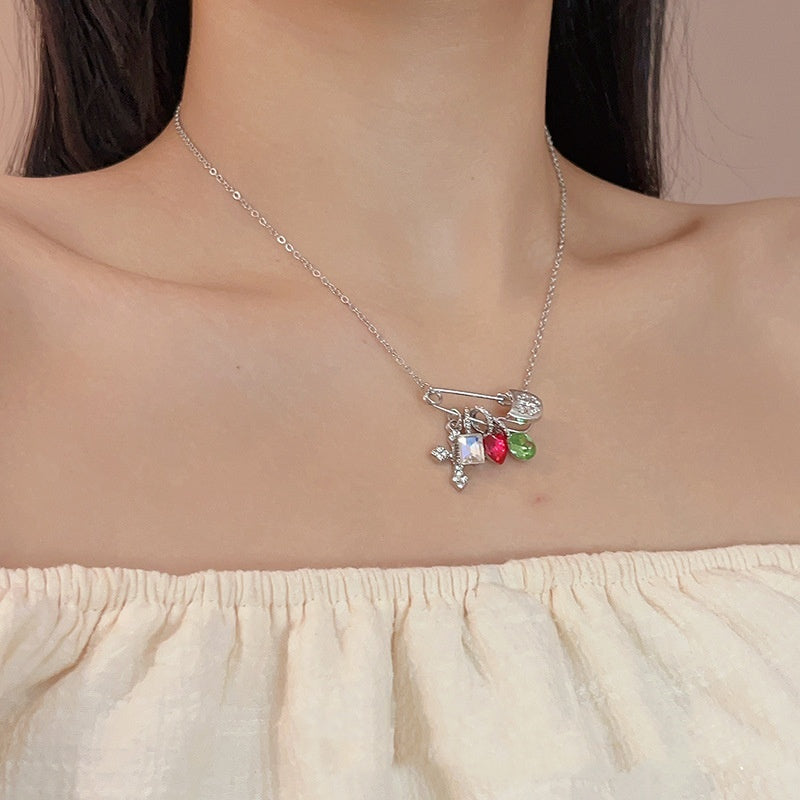 Dopamine Color Zircon Cross Necklace