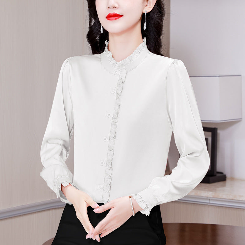 Temperament Long Sleeve Stringy Selvedge Stand Collar Top