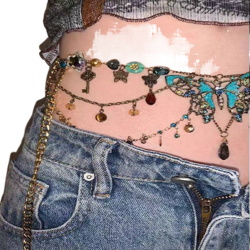 Butterfly Beaded Necklace Waist Chain Vintage Accessories