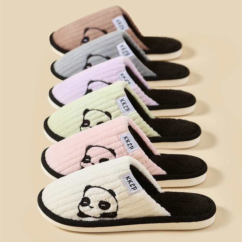 Cute Panda Slippers Winter Warm Home Indoor Non-slip Bedroom Floor Soft Slipper For Couple Fashion Solid Striped House Shoes Women