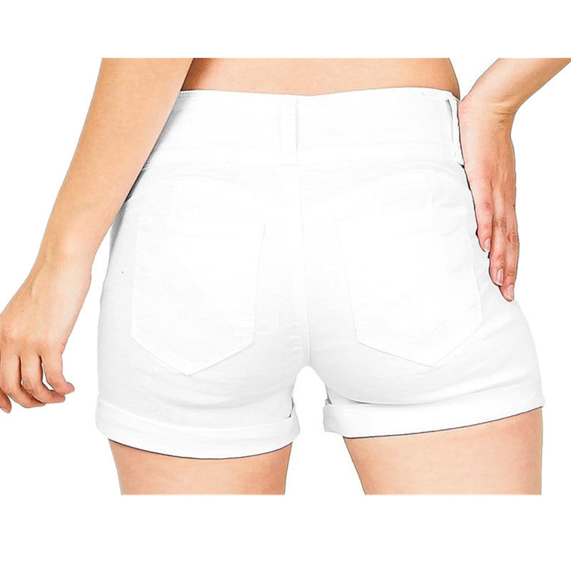 Waist-tight Denim Elastic Color Cloth Shorts Hot Pants Women