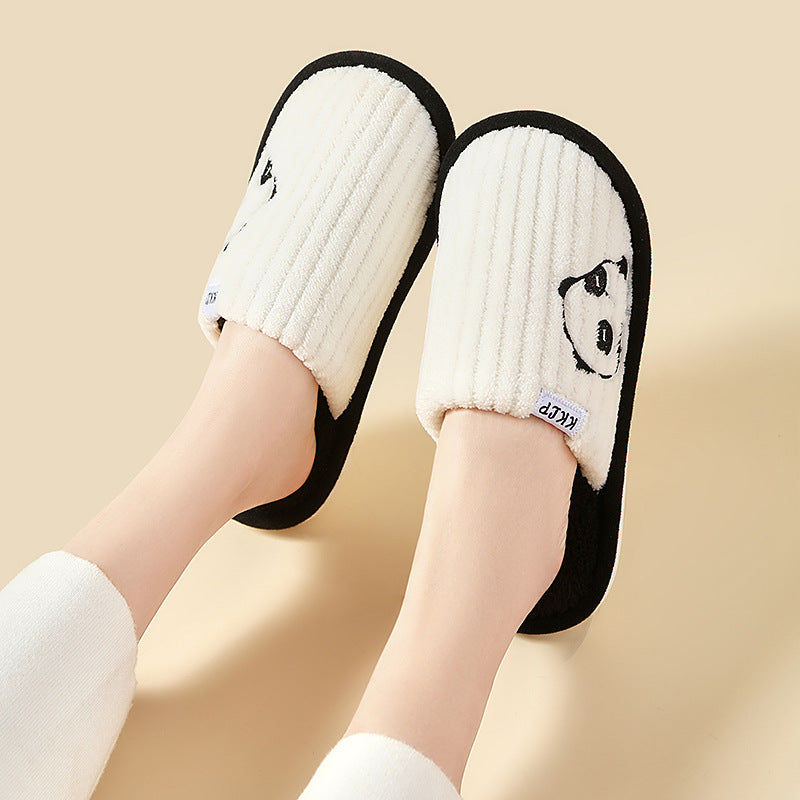 Cute Panda Slippers Winter Warm Home Indoor Non-slip Bedroom Floor Soft Slipper For Couple Fashion Solid Striped House Shoes Women