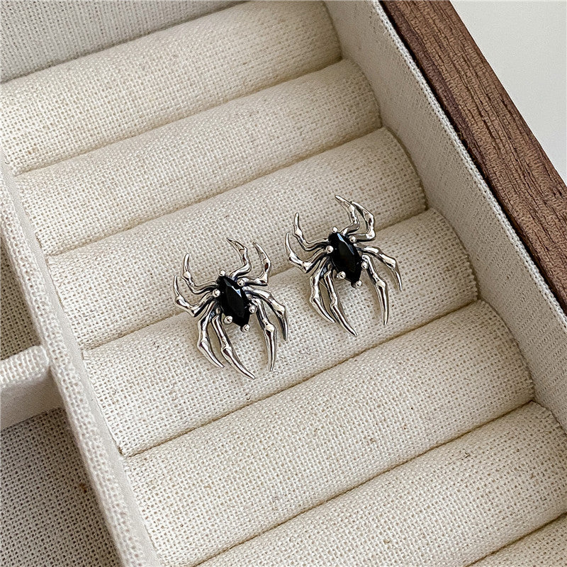 S925 Sterling Silver Vintage Distressed Spider Earrings