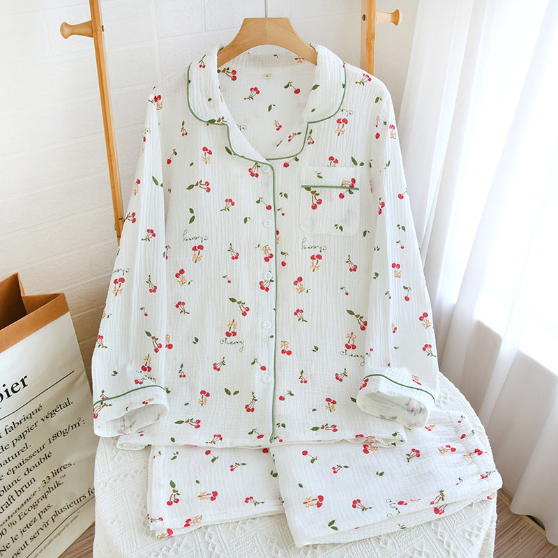 F Cotton Cloth Pajamas Women's Spring Autumn Thin Long Sleeve Suit