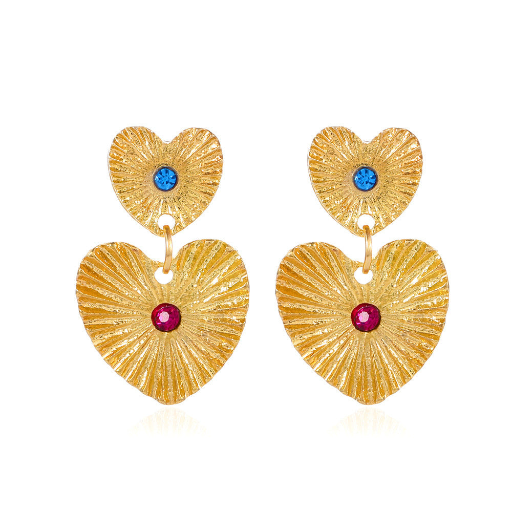 Bohemian Sunflower Heart-shaped Earrings With Rhinestone Exaggerated Personality Love Earrings For Women Valentine's Day