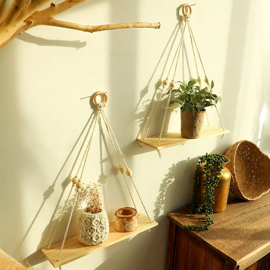 Cotton Thread Woven Wooden Board Wall Shelf