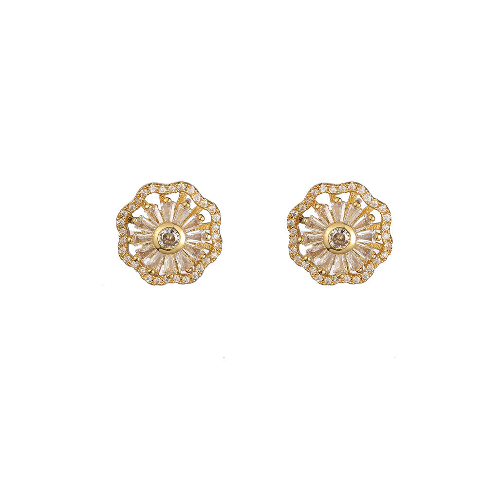 Niche Ins Zircon Flower Rotating Earrings Necklace