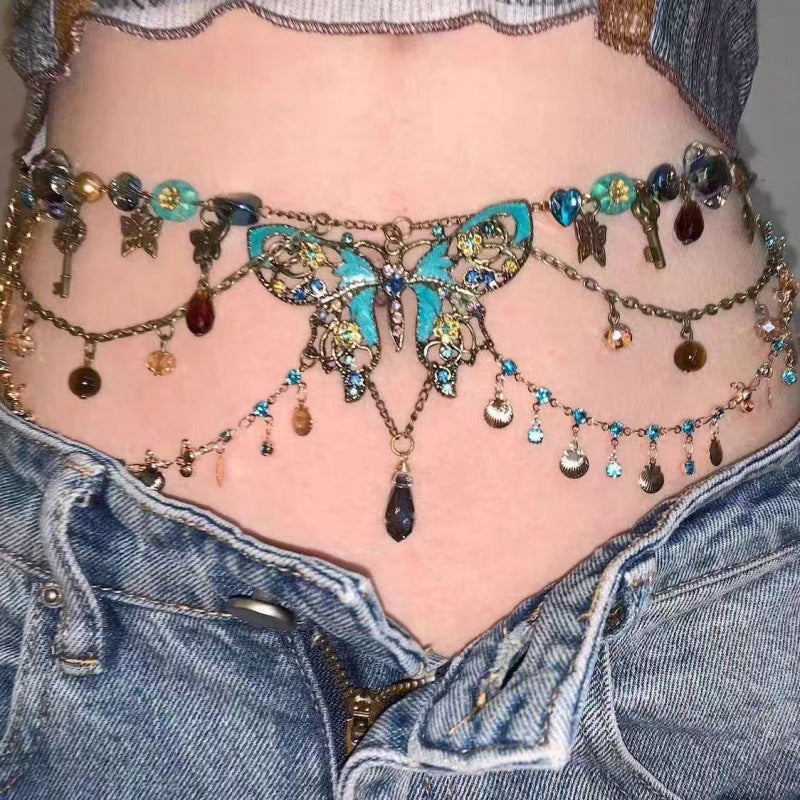 Butterfly Beaded Necklace Waist Chain Vintage Accessories