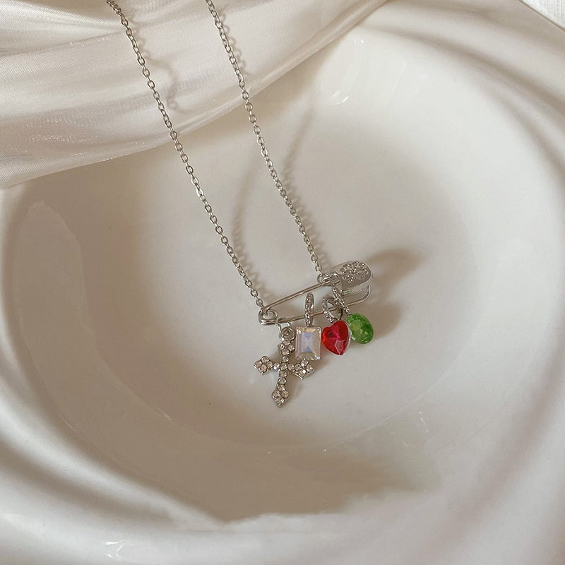 Dopamine Color Zircon Cross Necklace