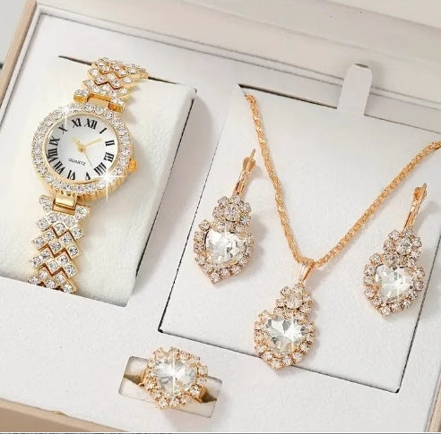 Fashion Watch Gift Suit Quartz Watch Necklace Bracelet Ring Stud Earrings