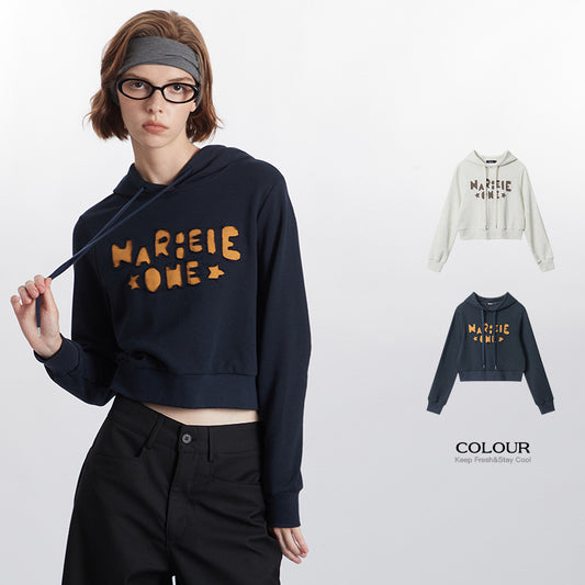 Hooded Paste Cloth Embroidery Short Navel Hot Girl Sweater