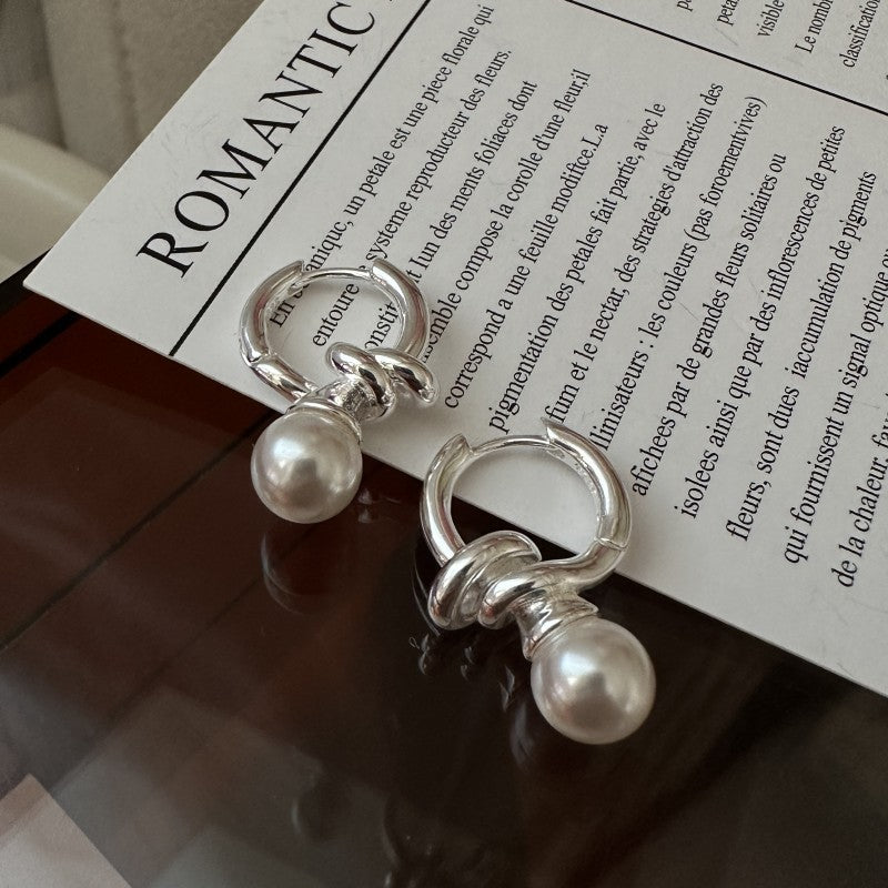 S925 Sterling Silver Design Shijia Pearl Knotted Earrings