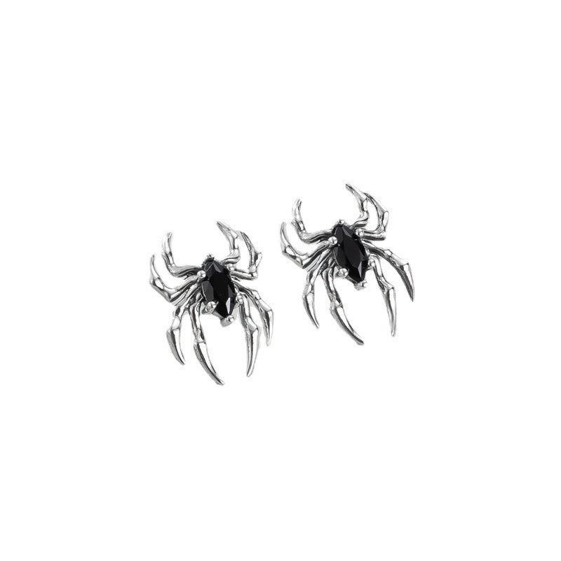 S925 Sterling Silver Vintage Distressed Spider Earrings