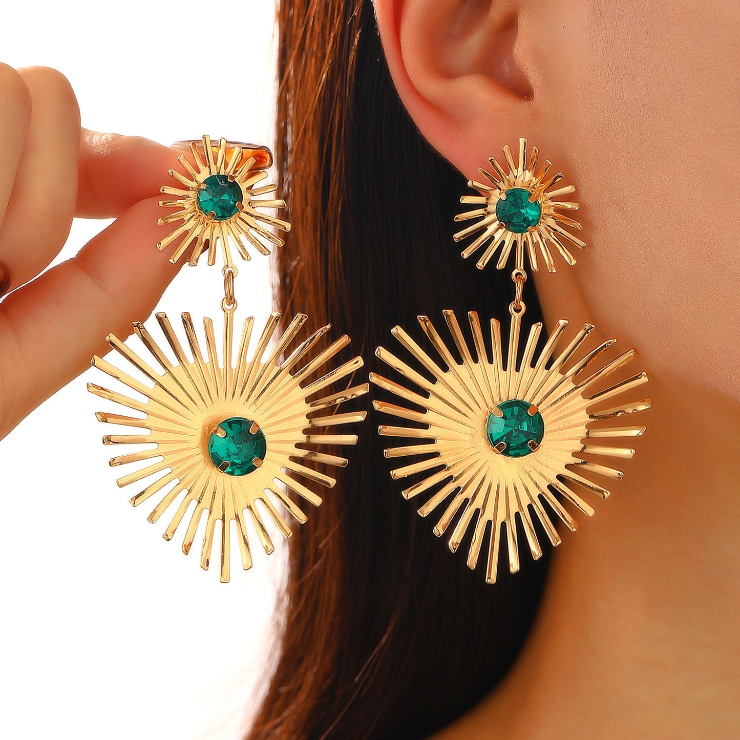 Bohemian Sunflower Heart-shaped Earrings With Rhinestone Exaggerated Personality Love Earrings For Women Valentine's Day