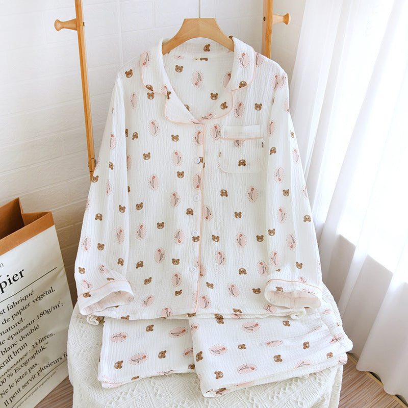 F Cotton Cloth Pajamas Women's Spring Autumn Thin Long Sleeve Suit