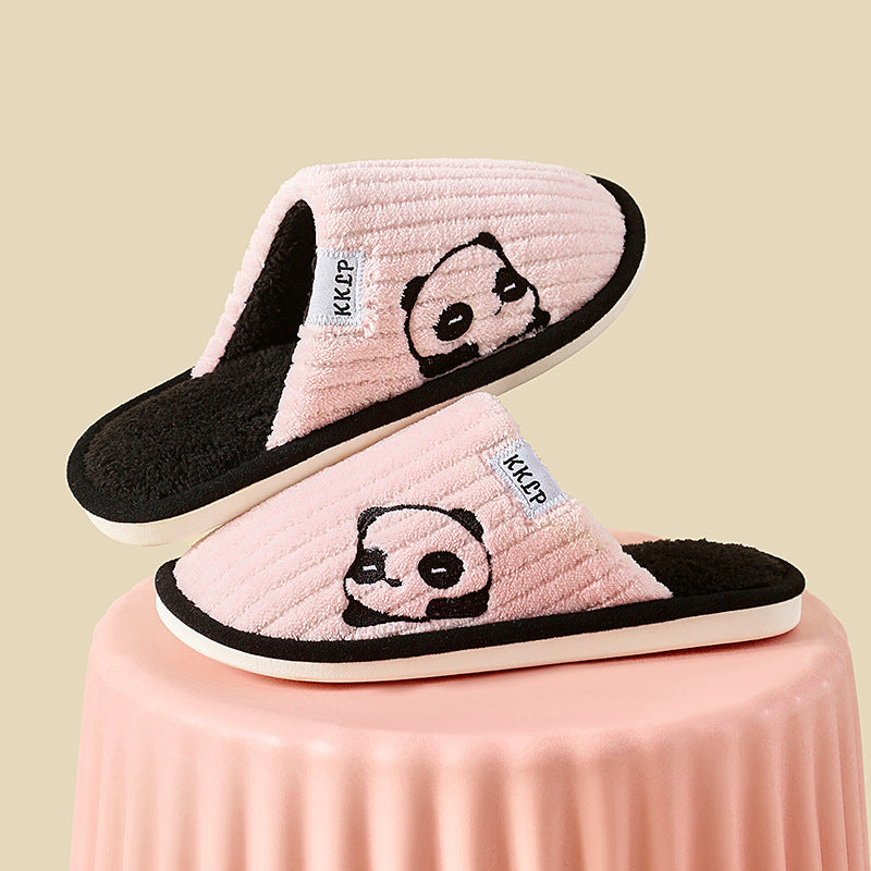 Cute Panda Slippers Winter Warm Home Indoor Non-slip Bedroom Floor Soft Slipper For Couple Fashion Solid Striped House Shoes Women