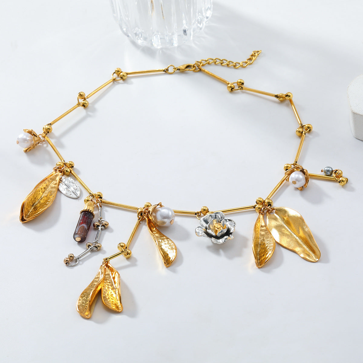 Vintage Multi-element Alloy Leaf Pendant Necklace