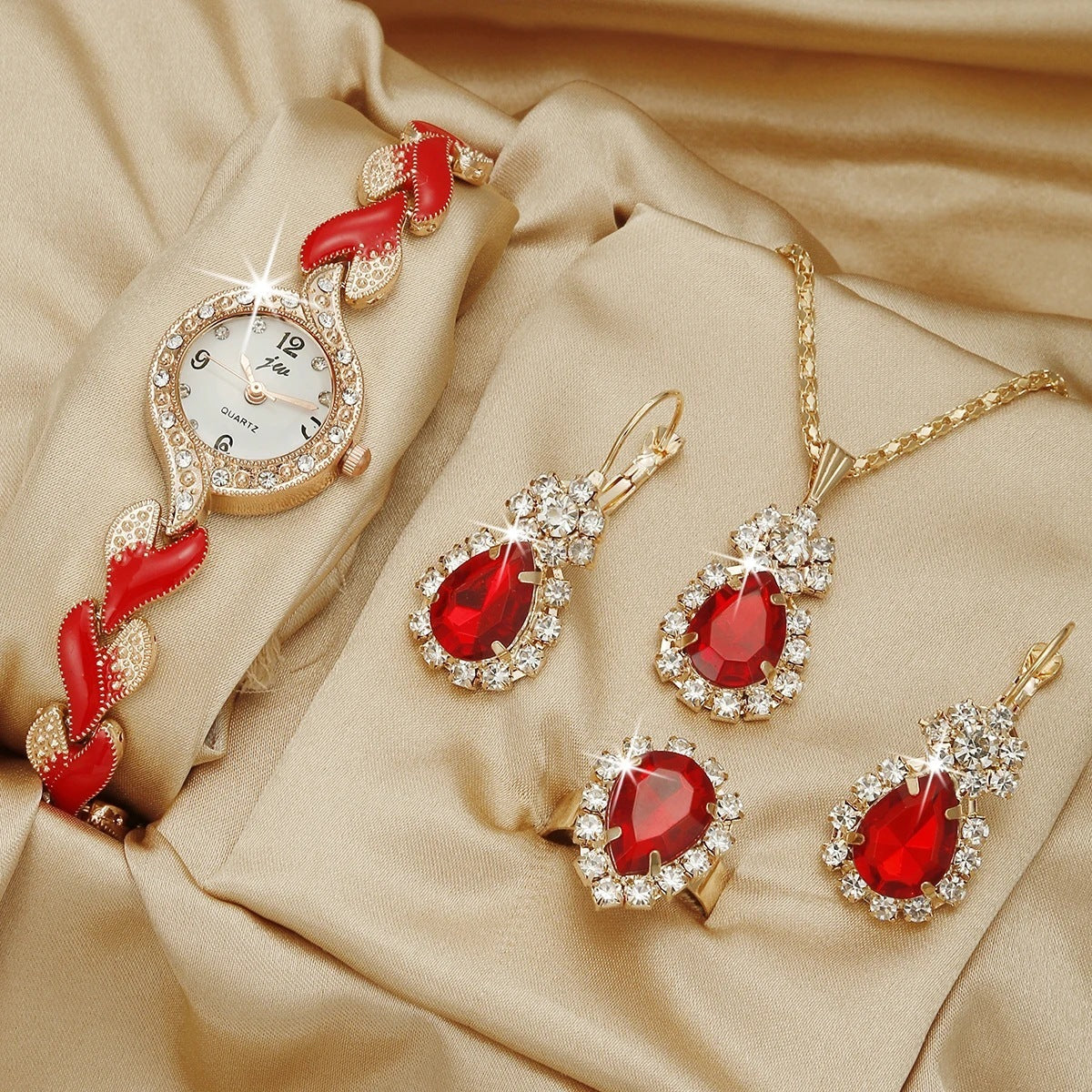 Fashion Watch Gift Suit Quartz Watch Necklace Bracelet Ring Stud Earrings